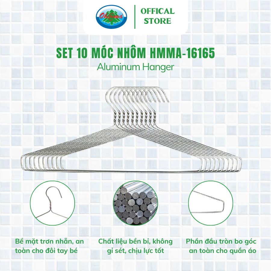 Ảnh Set 10 Móc Nhôm Treo Quần Áo Ohiama Aluminum Hanger HMMA-16165 | Mắc Phơi Đồ Đa Năng Chính Hãng 2
