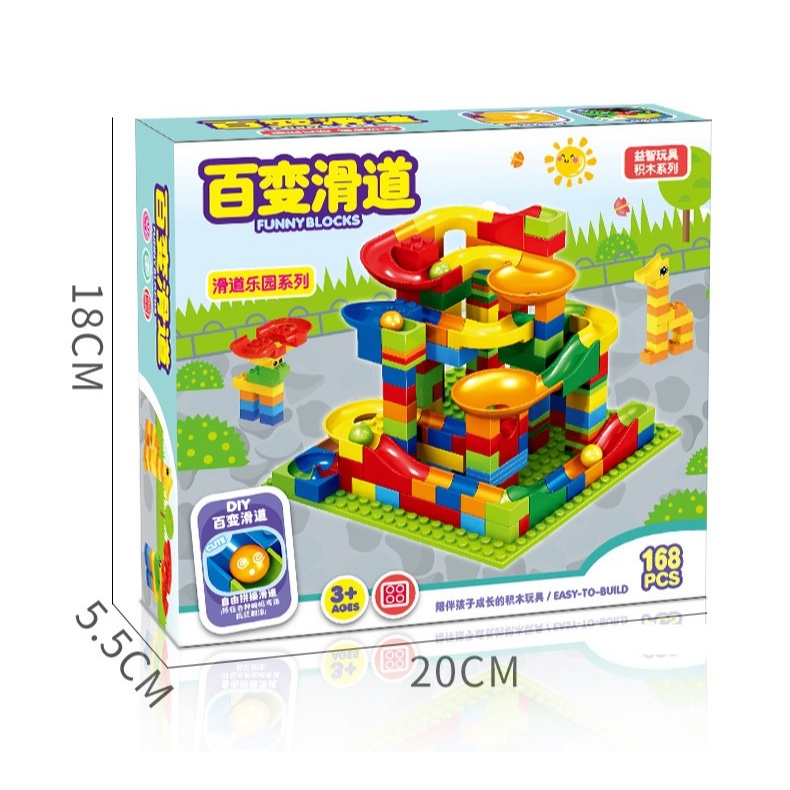 Bộ đồ chơi xếp hình mô hình cầu trượt thả bi 168 chi tiết cho bé luyện ghi nhớ tuy duy logic và chơi vận động