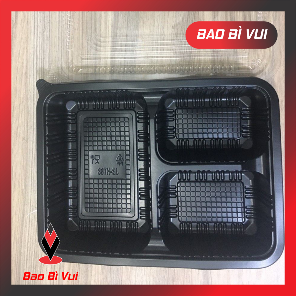 [ 50 ] Hộp nhựa đế đen 3 ngăn HT88 / JB 88, hộp đựng cơm 3 ngăn - BAO BÌ VUI