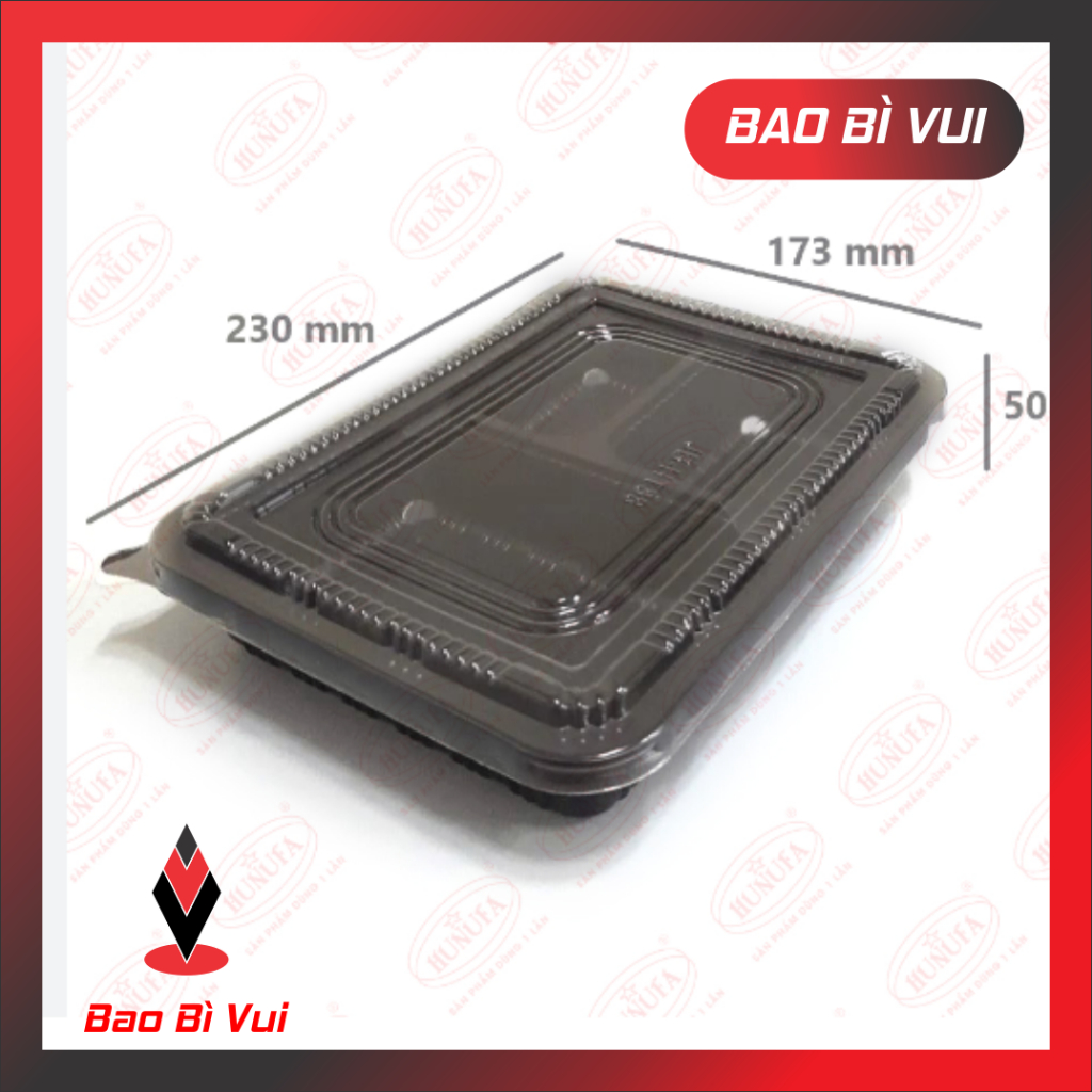 [ 50 ] Hộp nhựa đế đen 3 ngăn HT88 / JB 88, hộp đựng cơm 3 ngăn - BAO BÌ VUI