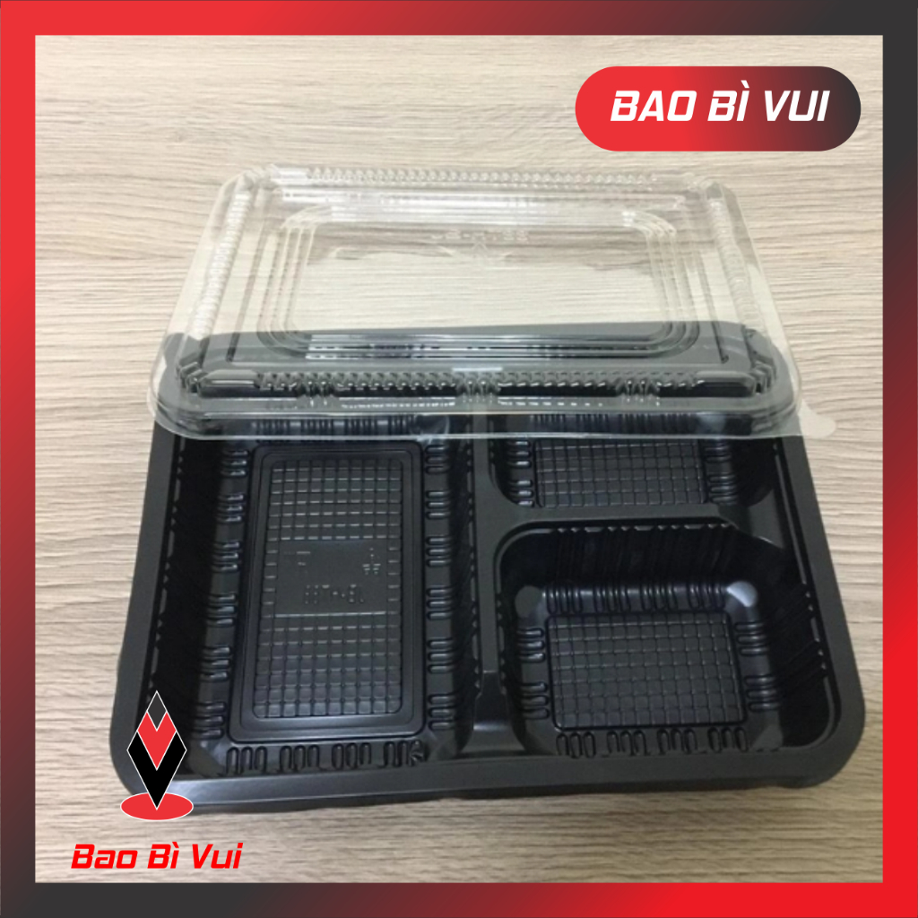 [ 50 ] Hộp nhựa đế đen 3 ngăn HT88 / JB 88, hộp đựng cơm 3 ngăn - BAO BÌ VUI