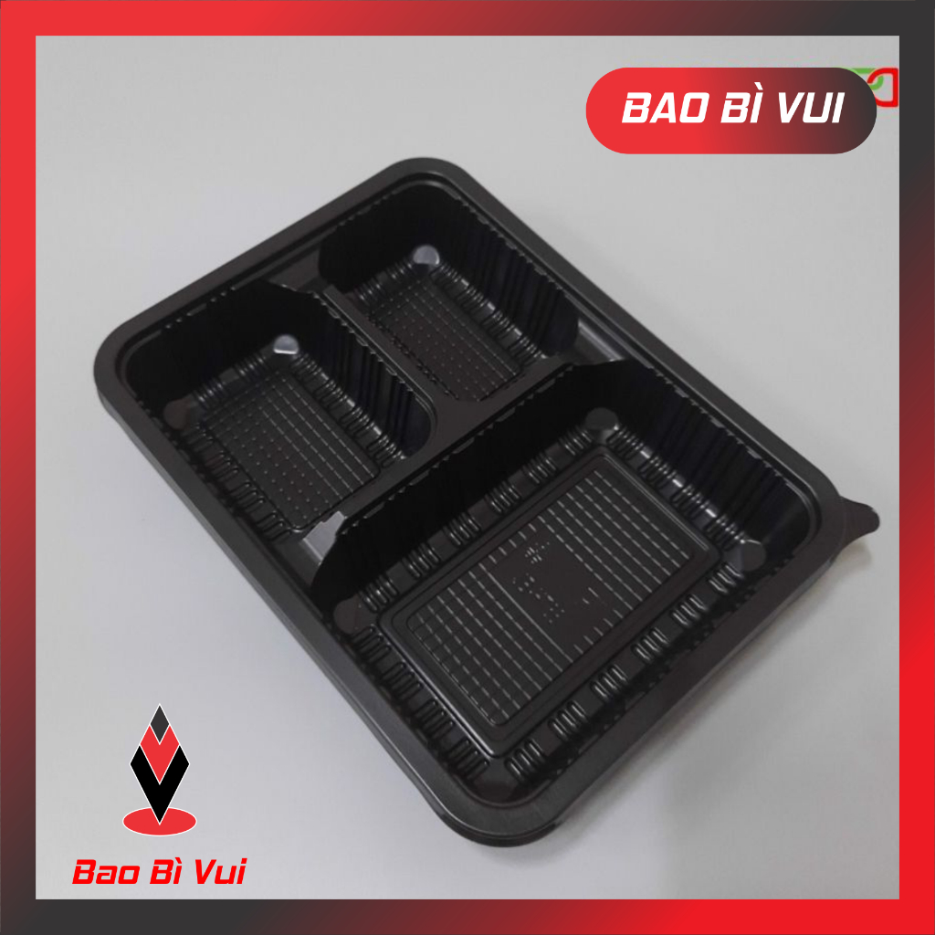 [ 50 ] Hộp nhựa đế đen 3 ngăn HT88 / JB 88, hộp đựng cơm 3 ngăn - BAO BÌ VUI
