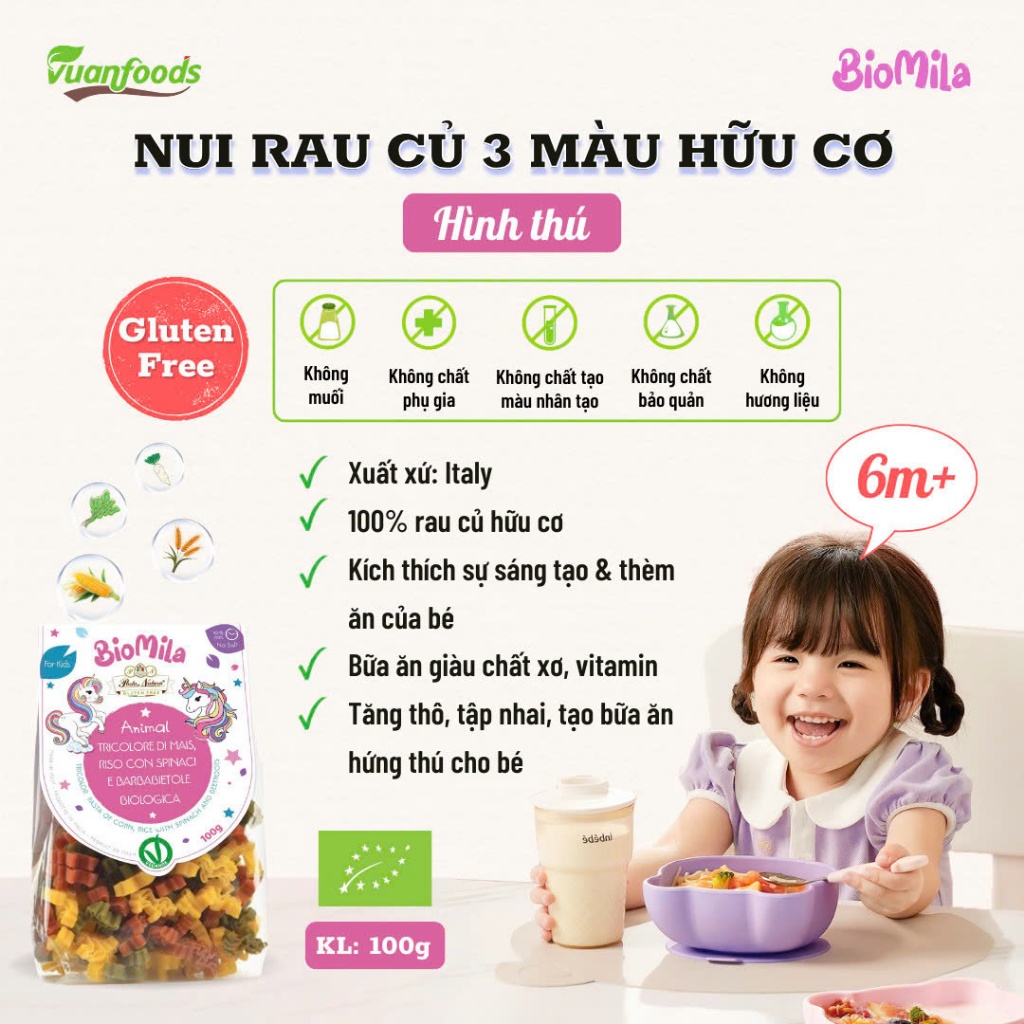 Nui hữu cơ cho bé tập ăn dặm Dalla Costa ngộ nghĩnh túi 100gr - hanzo2009