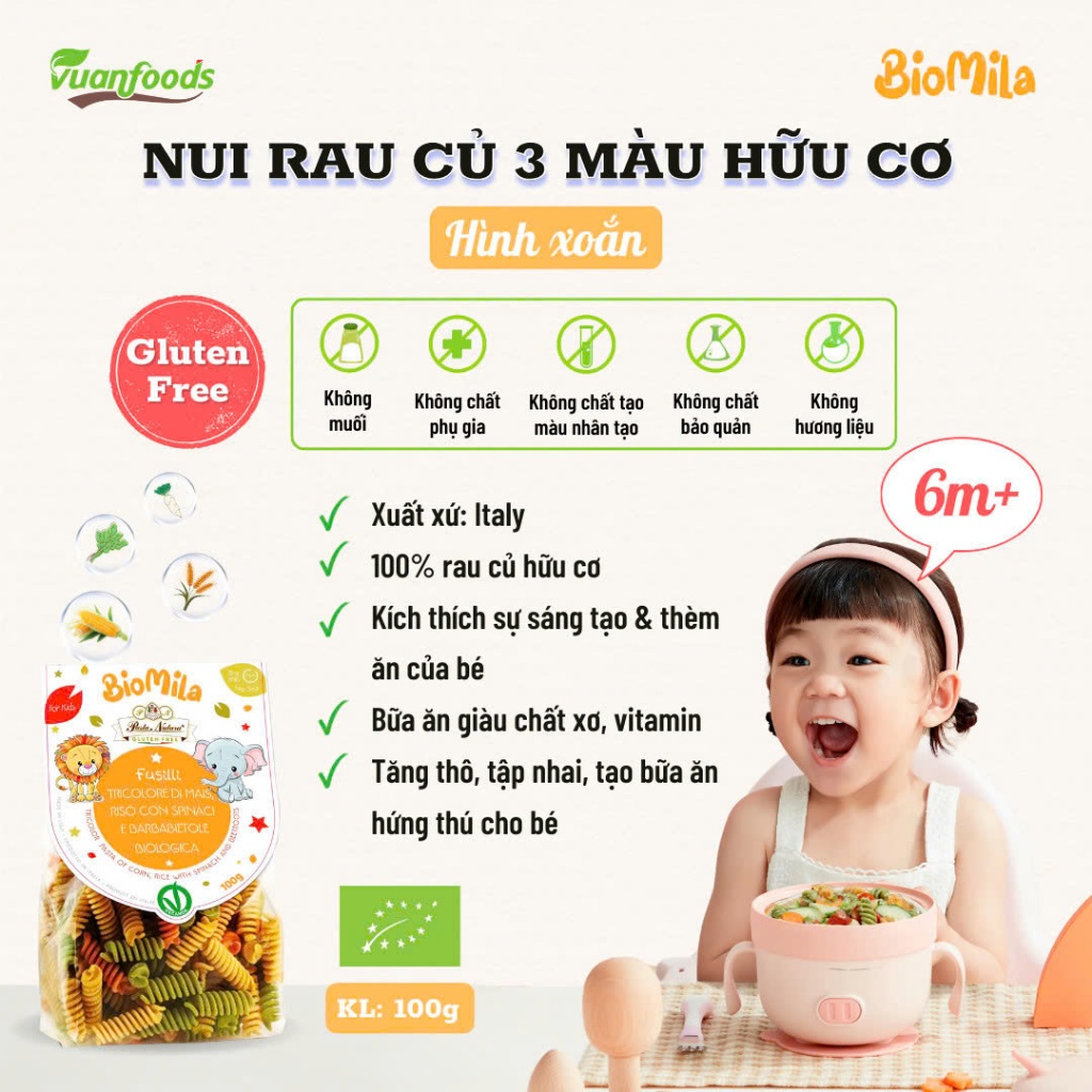 Nui hữu cơ cho bé tập ăn dặm Dalla Costa ngộ nghĩnh túi 100gr - hanzo2009