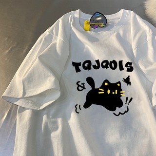 Áo thun phông nữ nàm unisex 3158 chất liệu cotton form rộng dấu quần in MÈO TQJ