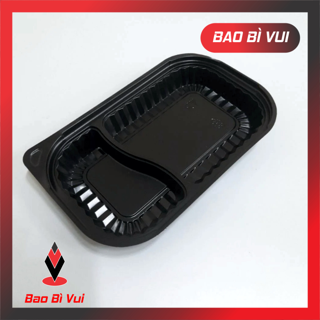 [ COMBO 2 LỐC =100 CÁI] Hộp nhựa đen 2 ngăn HT17-2 Hộp sushi đế đen - BAO BÌ VUI