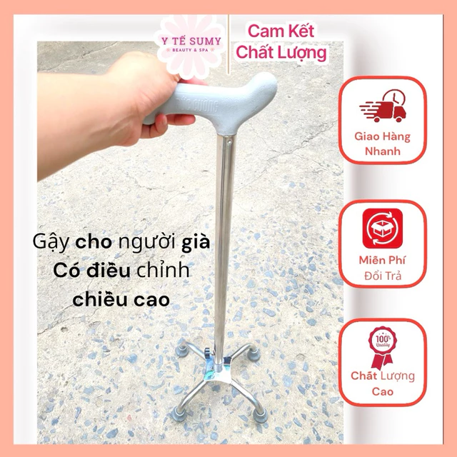 Gậy chống đi lại cho người người già người khuyết tật - gậy inox chất lượng cao bền đẹp Gậy 4 chân đi lại cho người già