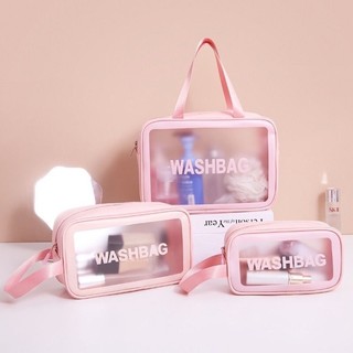 Set 3 Túi Đựng Mỹ Phẩm WASHBAG.Túi Nhựa PVC Đựng Đồ Trang Điểm Đi Du Lịch Tiện Lợi