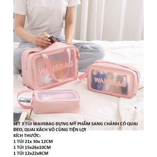 Set 3 Túi Đựng Mỹ Phẩm WASHBAG.Túi Nhựa PVC Đựng Đồ Trang Điểm Đi Du Lịch Tiện Lợi