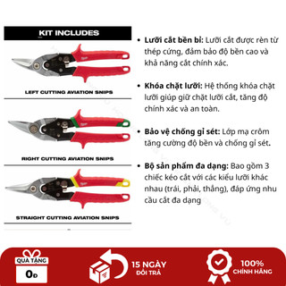 Kéo Cắt Tôn đa năng Milwaukee 48-22-4533, cắt thiếc, cắt thạch cao, thép, bảo vệ chống rỉ sét