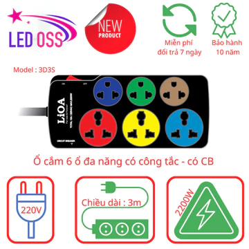 [CHÍNH HÃNG] Ổ Cắm LIOA Kéo Dài Đa Năng Kết Hợp, 6 Ổ Cắm, Có Bảo Vệ Qúa Tải Bằng CB, Dây Dài 3m/5m, Mã: 3D3S