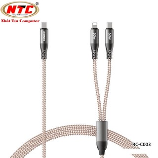 Cáp sạc nhanh đa đăng 2in1 Remax RC-C003 TypeC to TypeC & LN max 65W, dài 1.2M, đèn Led đổi màu (Xám) - Hãng phân phối
