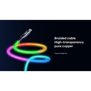 Cáp sạc nhanh đa đăng 2in1 Remax RC-C003 TypeC to TypeC & LN max 65W, dài 1.2M, đèn Led đổi màu (Xám) - Hãng phân phối