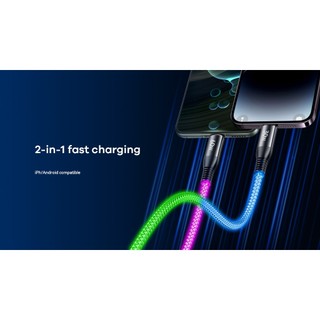 Cáp sạc nhanh đa đăng 2in1 Remax RC-C003 TypeC to TypeC & LN max 65W, dài 1.2M, đèn Led đổi màu (Xám) - Hãng phân phối