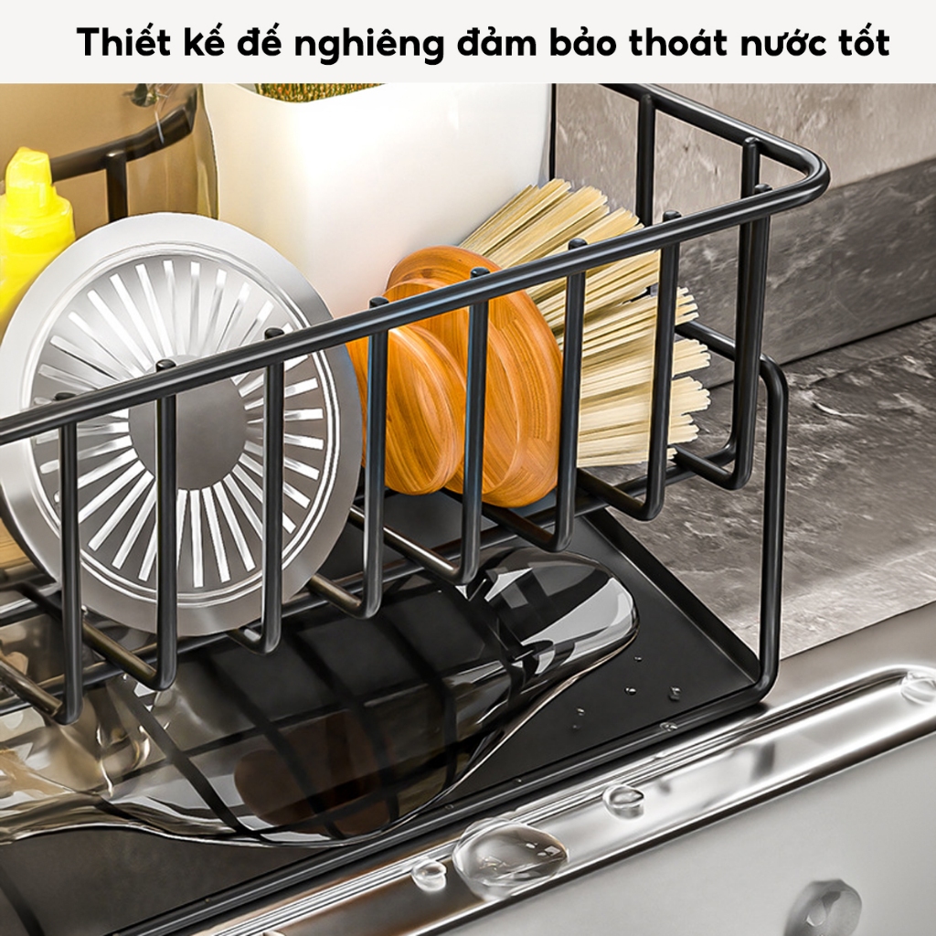 Giá Để Đồ Rửa Chén Bát Thép Không Gỉ, Kệ Đựng Đồ Bồn Rửa Bát Tiện Lợi Kèm Khay Hứng Nước Treo Khăn