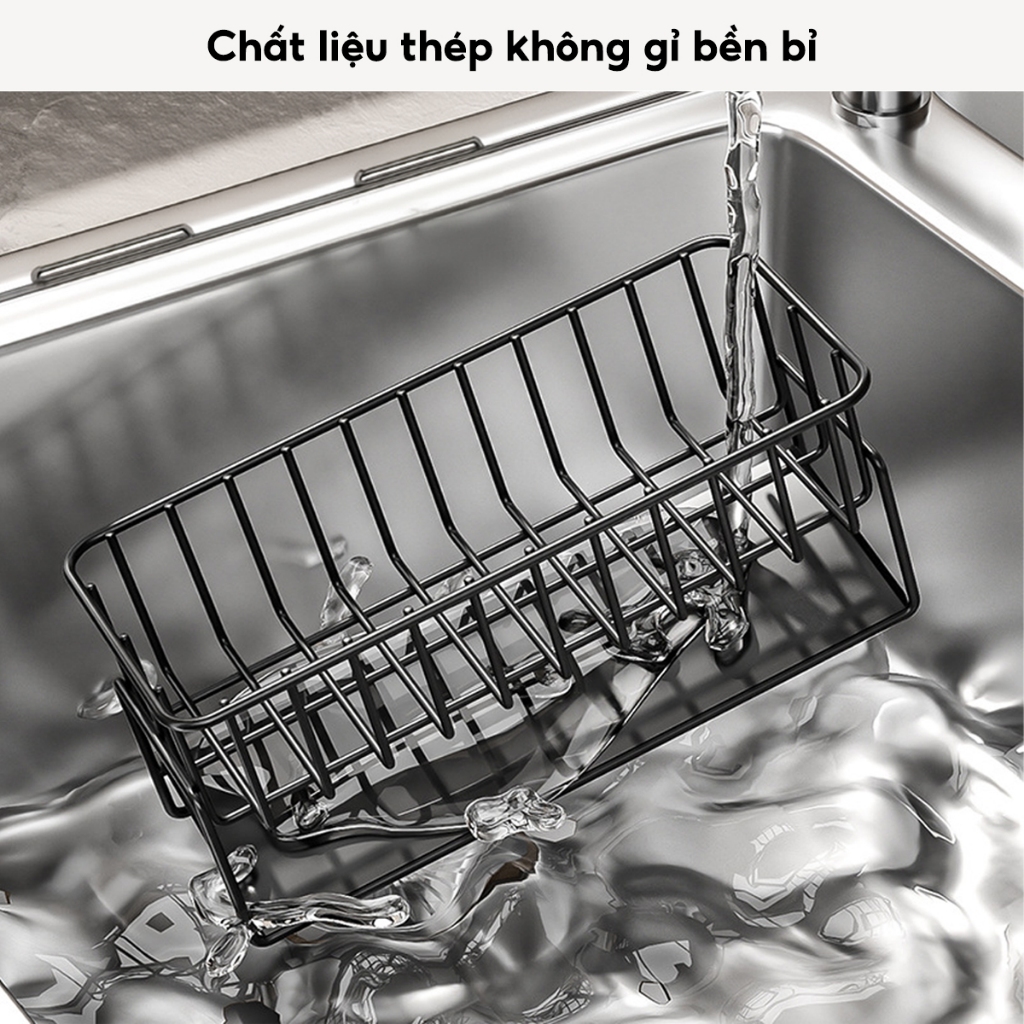 Giá Để Đồ Rửa Chén Bát Thép Không Gỉ, Kệ Đựng Đồ Bồn Rửa Bát Tiện Lợi Kèm Khay Hứng Nước Treo Khăn