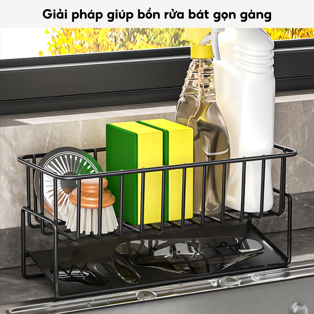 Giá Để Đồ Rửa Chén Bát Thép Không Gỉ, Kệ Đựng Đồ Bồn Rửa Bát Tiện Lợi Kèm Khay Hứng Nước Treo Khăn