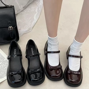 Giày Búp Bê Lolita Đế Đốc 5P Chất Da Bóng Thắt Nơ Xinh Xắn Điệu Đà