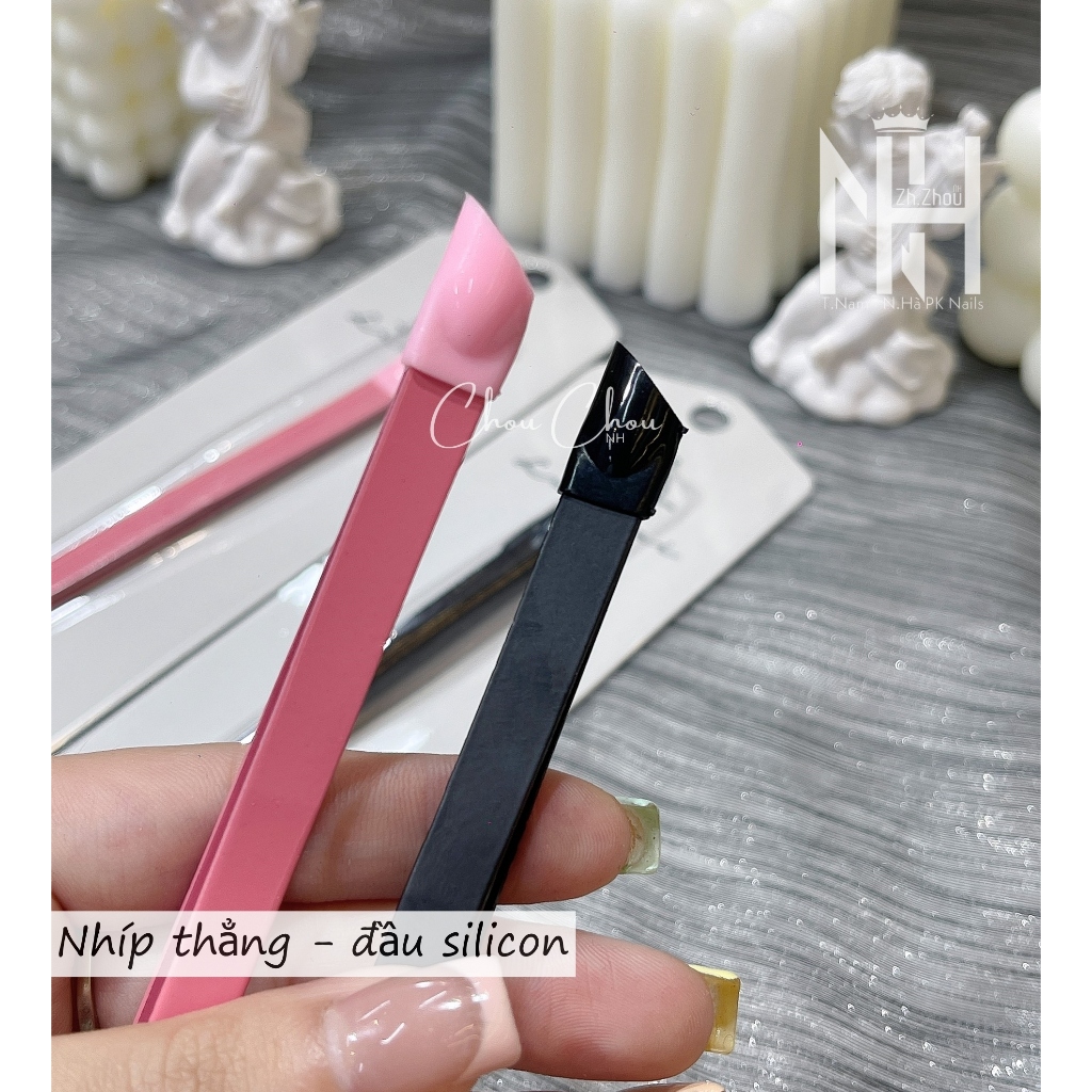 Nhíp Gắp Đá Nail Có Đầu Silicon,nhíp thẳng,  miết sticker