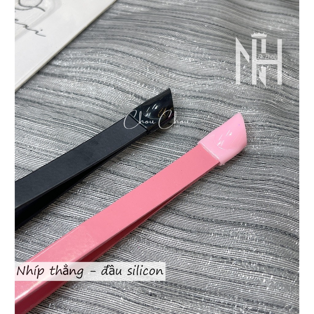 Nhíp Gắp Đá Nail Có Đầu Silicon,nhíp thẳng,  miết sticker