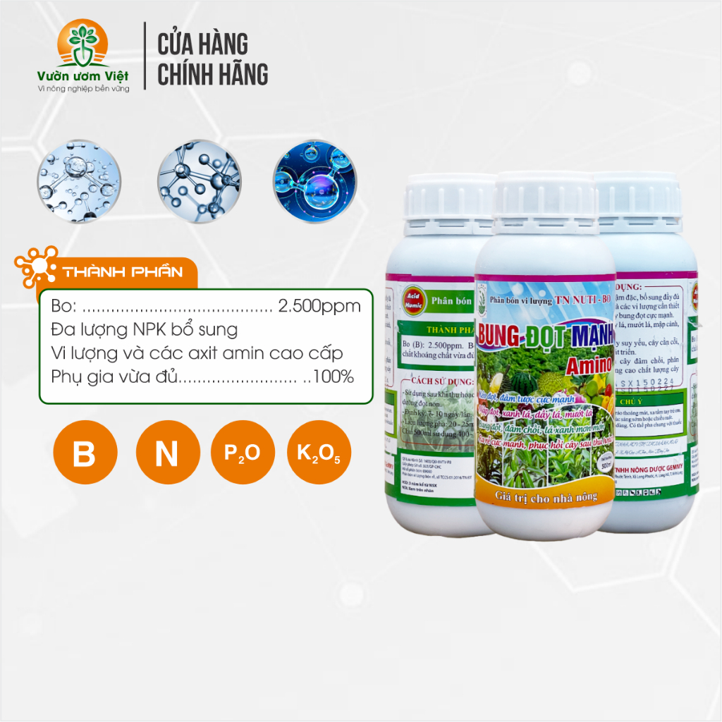 Amino Bung đọt mạnh - vi lượng chống vàng lá, kích rễ nhiều, lá bóng đẹp, dày khỏe - 500ml