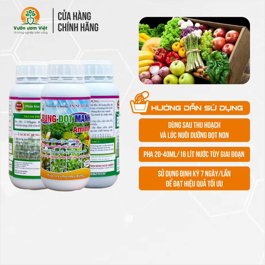 Amino Bung đọt mạnh - vi lượng chống vàng lá, kích rễ nhiều, lá bóng đẹp, dày khỏe - 500ml