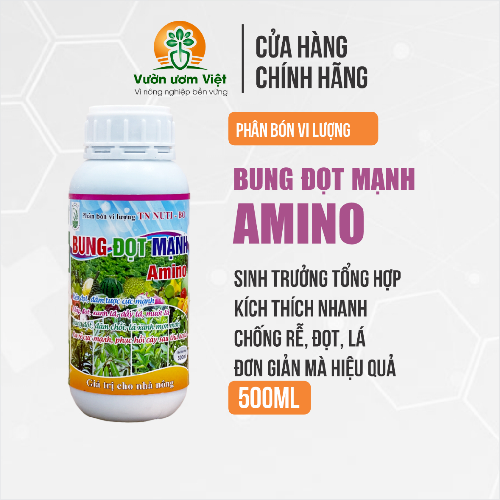 Amino Bung đọt mạnh - vi lượng chống vàng lá, kích rễ nhiều, lá bóng đẹp, dày khỏe - 500ml