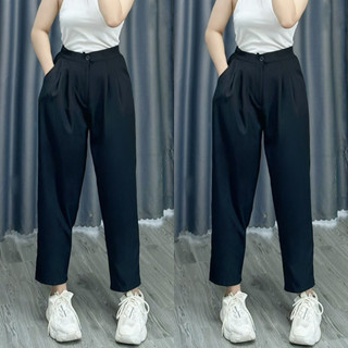 Quần baggy nữ bigsize lưng chun co giãn tốt có túi tiện lợi mặc đi học đi làm chất cotton lạnh QBG01