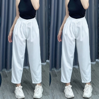 Quần baggy nữ bigsize lưng chun co giãn tốt có túi tiện lợi mặc đi học đi làm chất cotton lạnh QBG01
