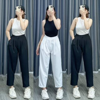 Quần baggy nữ bigsize lưng chun co giãn tốt có túi tiện lợi mặc đi học đi làm chất cotton lạnh QBG01