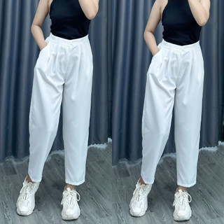 Quần baggy nữ bigsize lưng chun co giãn tốt có túi tiện lợi mặc đi học đi làm chất cotton lạnh QBG01
