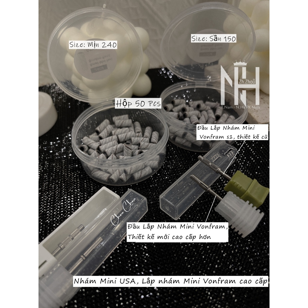 Lõi Nhám Mini, đầu nhám mịn, sần, nhám bọc đầu nail, Lắp nhám mini, phụ kiện nail chính hãng