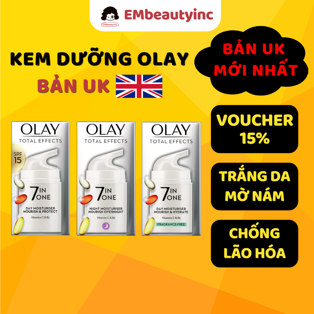 Kem Dưỡng Olay Total Effects 7 in 1 Cho Da Mặt, Dưỡng Trắng, Giảm Thâm, Tái Tạo Da 50ML - Bản UK