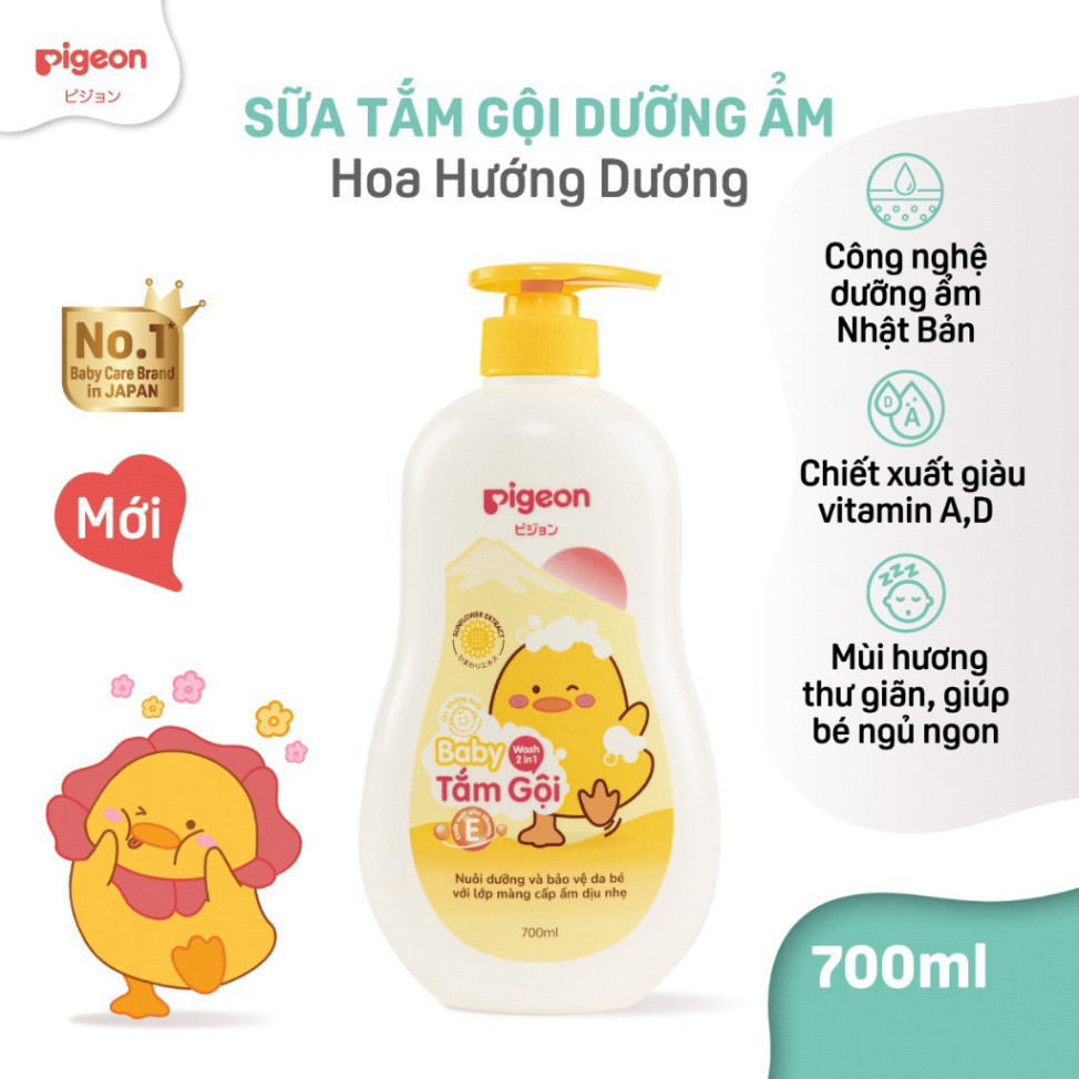 Sữa tắm gội dịu nhẹ Pigeon 700ml 2in1 Hoa hướng dương / Jojoba