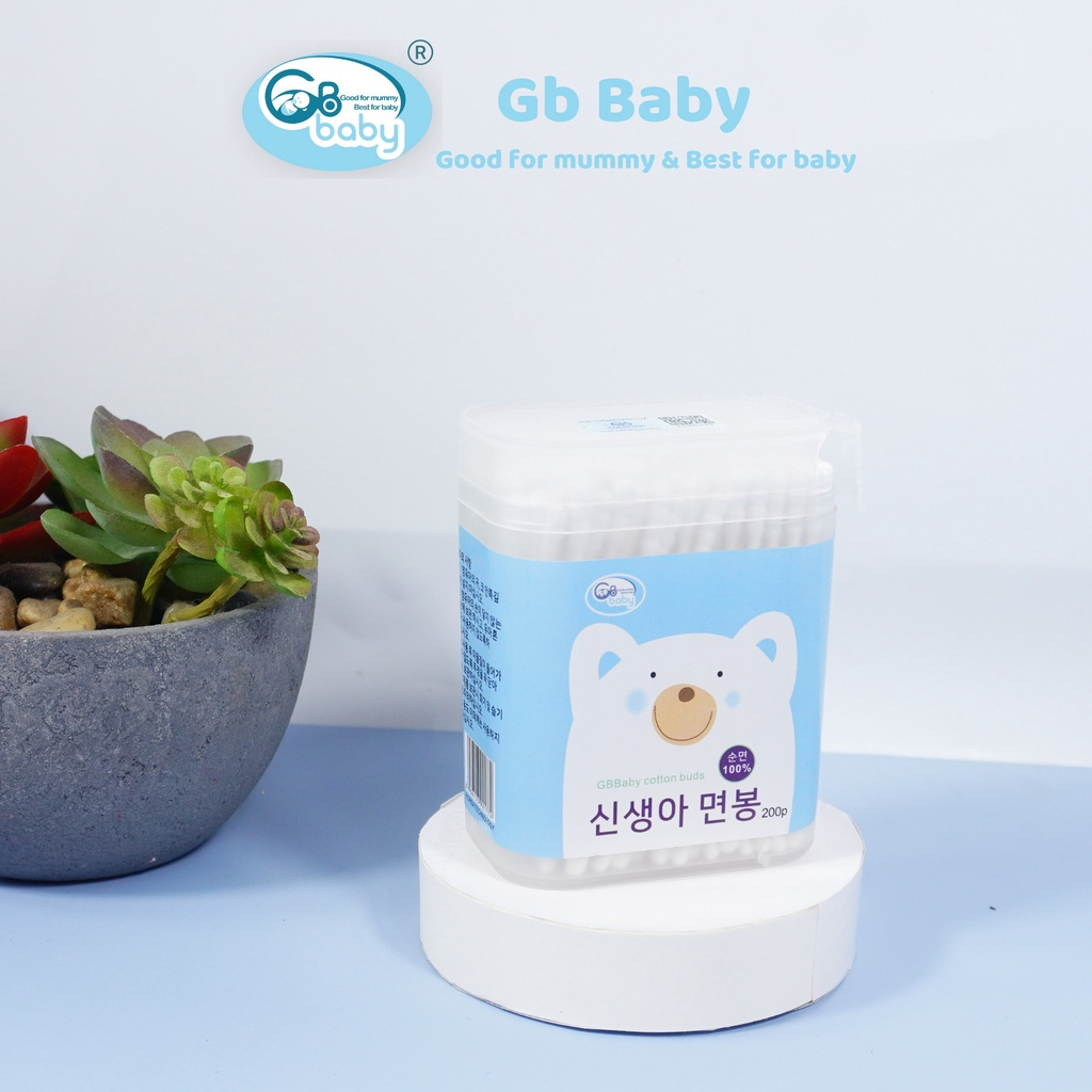 Tăm bông trẻ em trẻ em sơ sinh đầu dẹt và tròn GB-Baby hộp (200 cái) - hanzomart