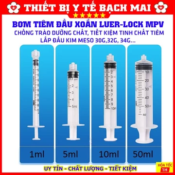 [Hộp 100] Bơm Kim Tiêm Xilanh Xoắn Luer-Lock Tiết Kiệm Tinh Chất Tiêm prp Lắp Đầu Kim Meso 34G MPV 1ml 3ML 5ml 10ml