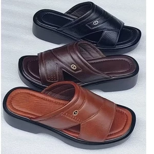 dép da bò trung tuổi đế cao 3.5cm đến 4cm siêu nhẹ chất da mềm xịn