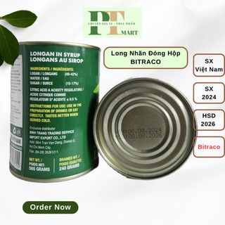 Nhãn lồng ngâm nước đường đóng hộp Bitraco 565gr. Topping trà sữa, trà trái cây, chè nhãn, kem
