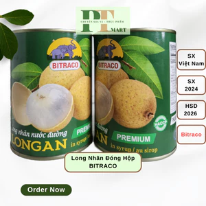 Nhãn lồng ngâm nước đường đóng hộp Bitraco 565gr. Topping trà sữa, trà trái cây, chè nhãn, kem