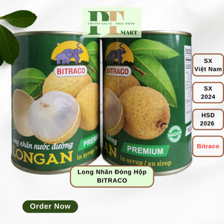 Nhãn lồng ngâm nước đường đóng hộp Bitraco 565gr. Topping trà sữa, trà trái cây, chè nhãn, kem