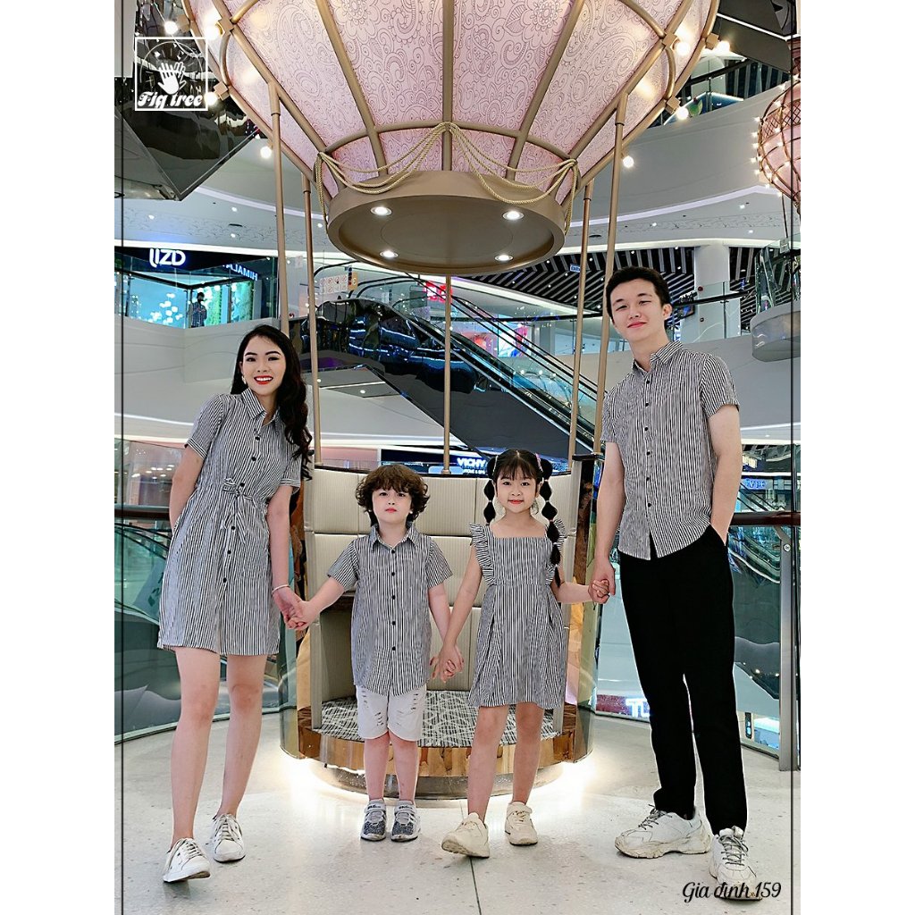 Combo Gia Đình Fig Tree Sọc Trắng Nền Đen Siêu Xinh, Chất cotton Co Giãn, Hàng thiết kế( MS 159)