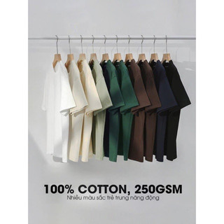Tee Basic trơn Boxy Hidden.Essential Áo thun T-shirt 100% cotton 250~ 280gsm, co giãn 2 chiều