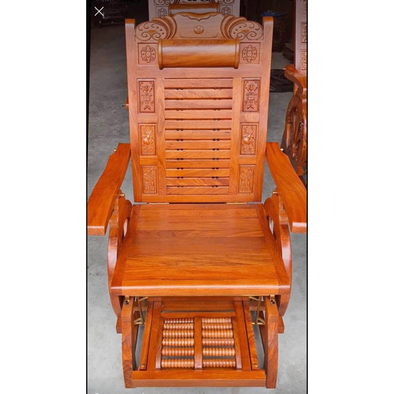 ghế lười đu đưa gỗ gõ, hương đá có bàn mát xa chân