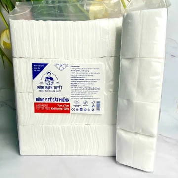 Bông Gòn Y Tế Cắt Miếng 7x7cm gói 500gr - Bông Bạch Tuyết Y Tế Cắt Miếng Sẵn
