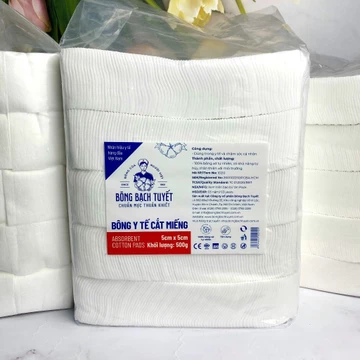 Bông y tế Bạch Tuyết cắt miếng 5x5 gói 0.5kg tiện lợi – Bông gòn cắt sẵn size 5x5cm gói 500gr