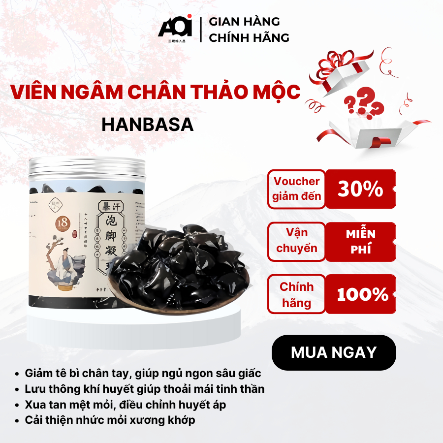 Hộp 10 Viên Ngâm Chân 18 Vị Thảo Mộc HANBASA - Thải Độc Giảm Đau Nhức - Tê Chân Giảm Giảm Cân Giúp Ngủ Ngon | AOI SHOP