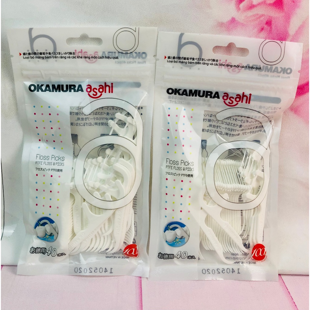 Tăm chỉ Okamura Sợi Chỉ Dẹp chăm sóc răng miệng 40 cây/ gói - Tăm chỉ nha  khoa Okamura Asahi 40P | Shopee Việt Nam