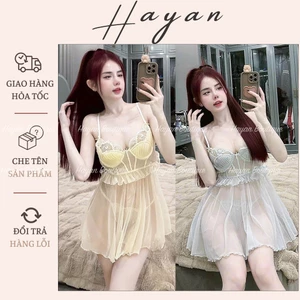 HT144 Váy ngủ sexy ren xuyên thấu có GỌNG kèm ĐỆM LÓT, đồ ngủ dáng xoè tôn dáng gợi cảm HT144