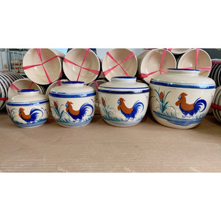 Thố Vẽ Gà Trống Cực Xinh Nhiều Kích Thước - Gốm Cao Cấp Men Đẹp Đựng Mỡ - Gia Vị - Gà Tiềm -  Gà Cho Người Hoài Niệm
