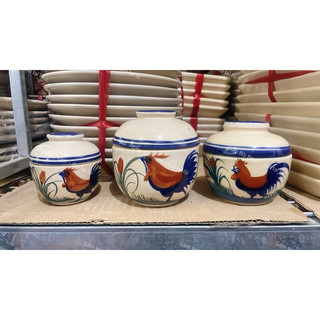 Thố Vẽ Gà Trống Cực Xinh Nhiều Kích Thước - Gốm Cao Cấp Men Đẹp Đựng Mỡ - Gia Vị - Gà Tiềm -  Gà Cho Người Hoài Niệm